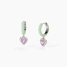 Carica l'immagine nel visualizzatore di Gallery, Orecchini a cerchio Mabina in argento con smalto verde e zircone rosa LOVE AFFAIR