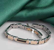 Carica l'immagine nel visualizzatore di Gallery, Bracciale acciaio uomo bicolore laminato rosato con segmanti in fibra di carbonio ZANCAN EHB276