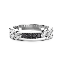 Carica l'immagine nel visualizzatore di Gallery, Anello a fede in argneto Zanan con pietre nere.