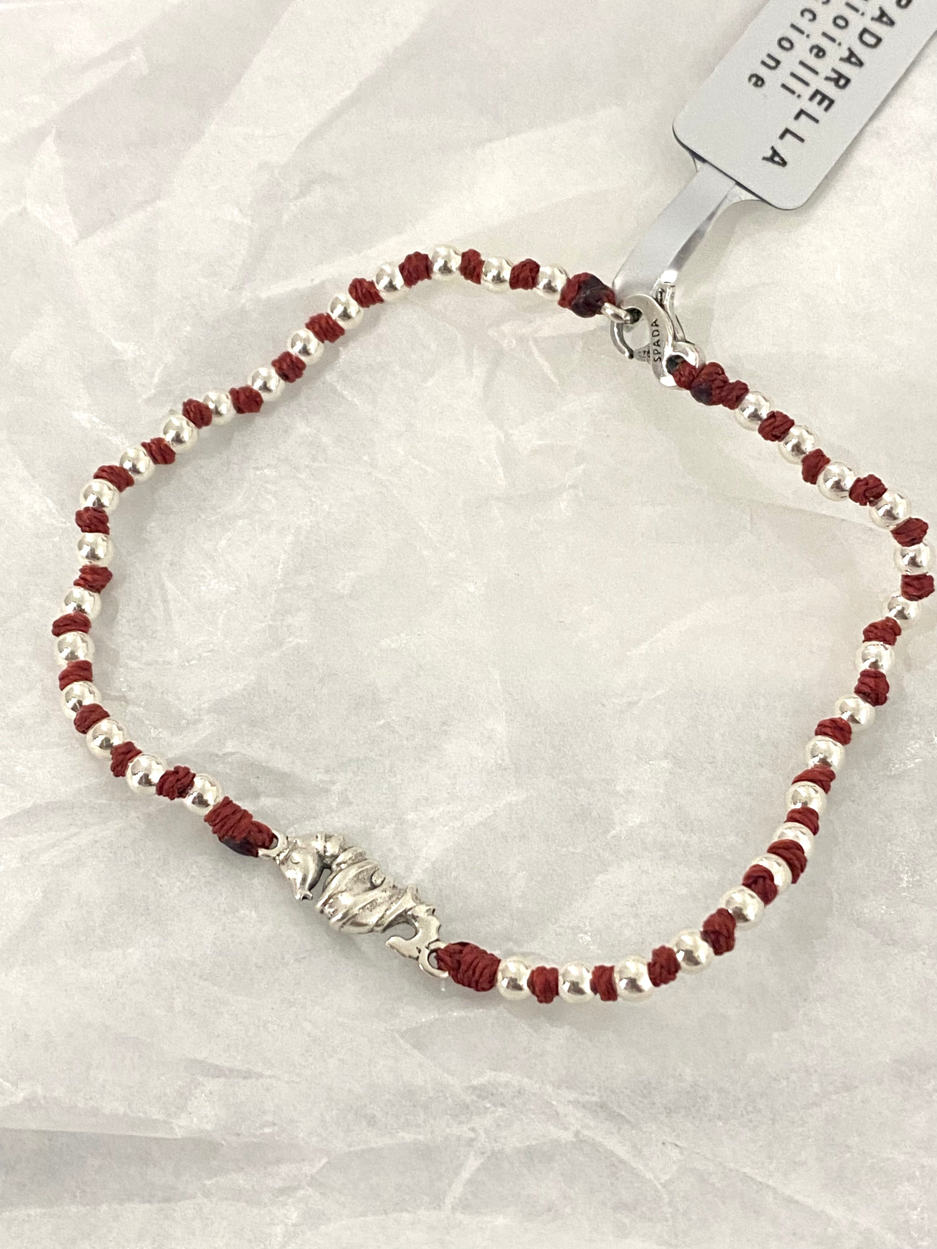 VLNET Bracciale Uomo Donna In Argento 925 E Cotone Rosso - Fatto A Mano In Italia - Modello Spadarella