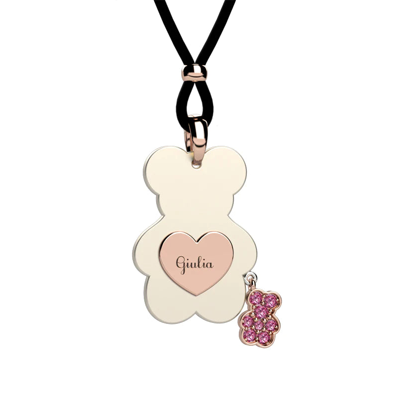 Pendente Orso Ceramica-Oro 9Kt Rosa