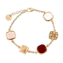 Carica l'immagine nel visualizzatore di Gallery, Bracciale Caramelle Reverse con saponetta quadrata, paste vitree cognac trasparente, bianco perlato e brandy milky taglio antico e reverse pavè