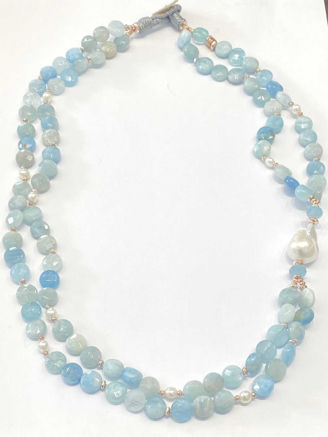 Collana Gemmarium acquamarina,perle ed ematite