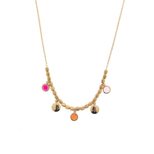 Collana AQUAFORTE Mignon con catena e centrale di elementi a dado con charm di saponette lucide e pietre tonde sui toni del rosso