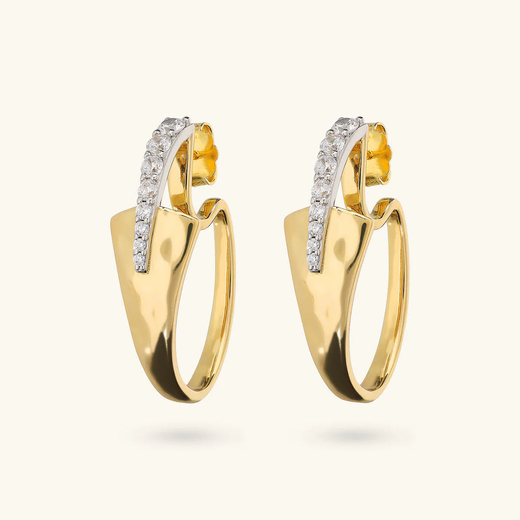 Orecchini ETRUSCA Ovali Martellati con Pavé di Cubic Zirconia