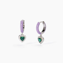 Carica l'immagine nel visualizzatore di Gallery, Orecchini a cerchio Mabina in argento con smalto viola e smeraldo sintetico LOVE AFFAIR
