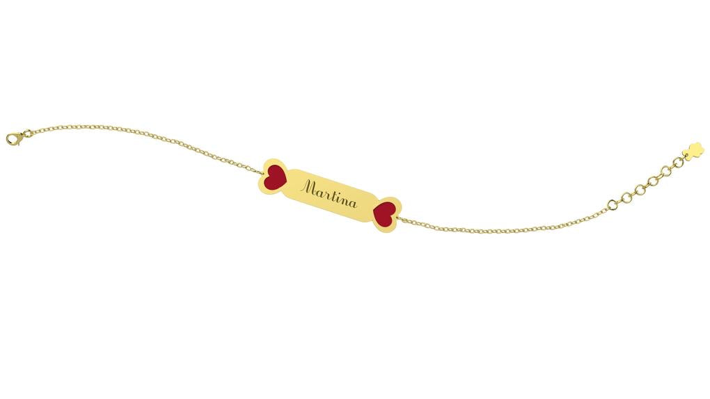 Bracciale oro 9kt con Targhetta - Cuore Rosso