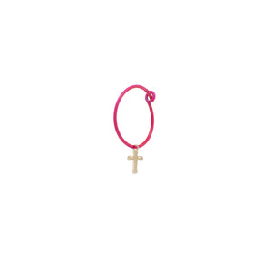 MONO-ORECCHINO CROCE HOOP FUCSIA FLUO - ORO18KT