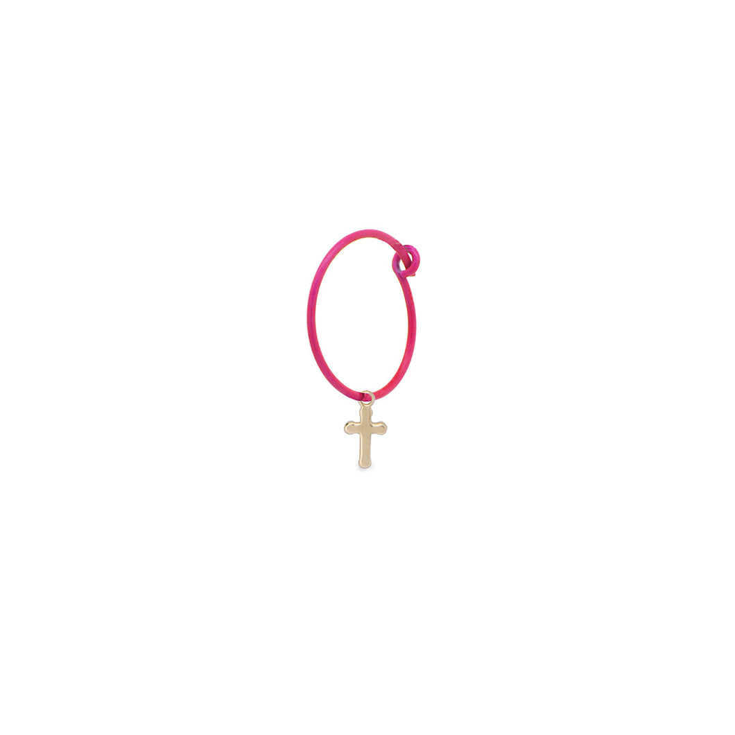 MONO-ORECCHINO CROCE HOOP FUCSIA FLUO - ORO18KT