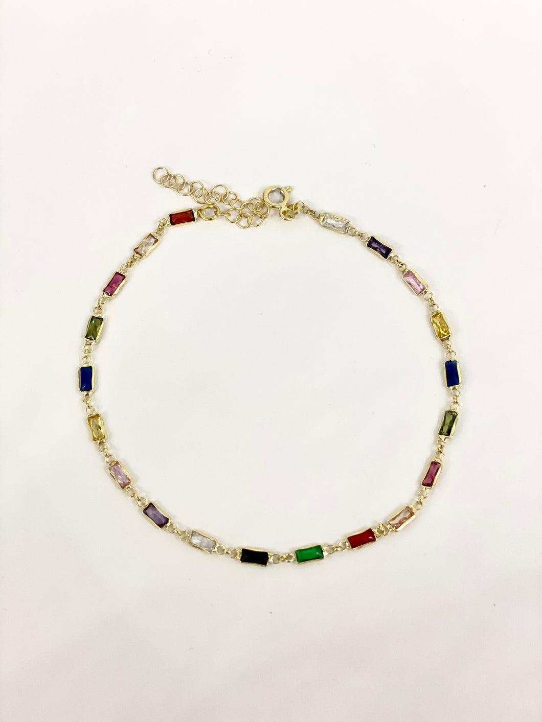 Cavigliera argento dorato e pietre multicolor