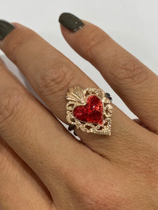 Anello Sacramore argento cuore sacro smalto rosso