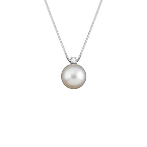 Collana in oro bianco, diamante e perla giapponese