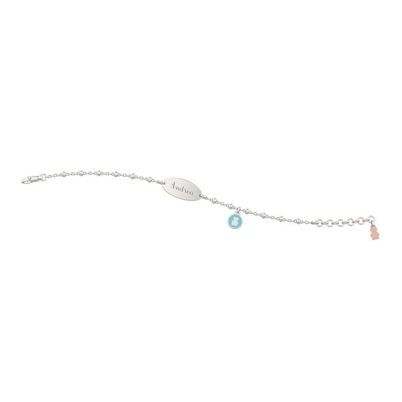 Bracciale argento personalizzabile bimbo charm orso rotondo (+varianti)