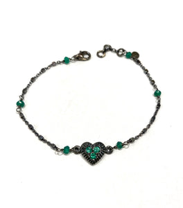Bracciale Sacramore argento e cuore radice di smeraldi