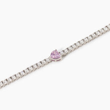 Carica l&#39;immagine nel visualizzatore di Gallery, Bracciale tennis cuore rosa argento e zirconi Mabina
