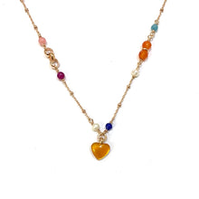 Carica l'immagine nel visualizzatore di Gallery, Girocollo Sacramore in argento rosato con cuore pendente smalto arancione
