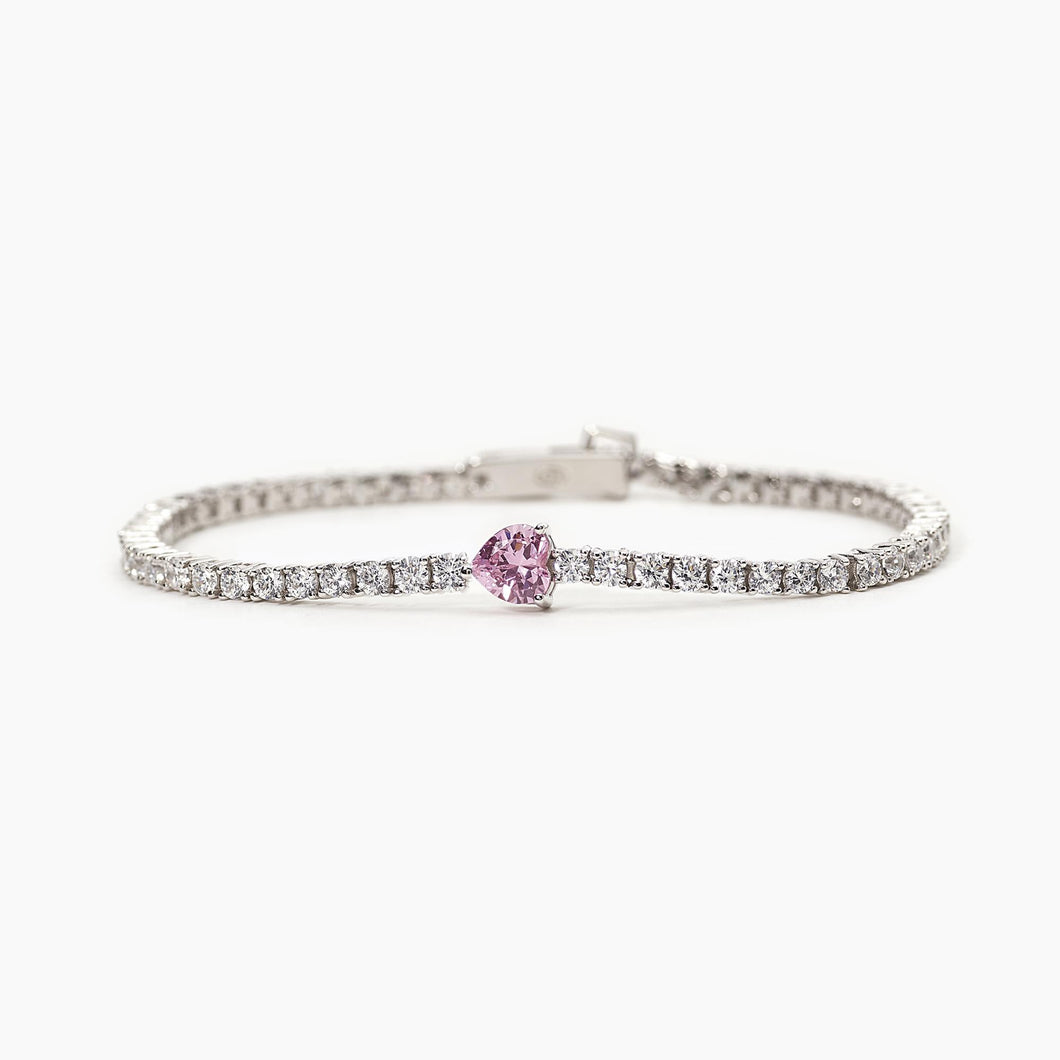 Bracciale tennis cuore rosa argento e zirconi Mabina